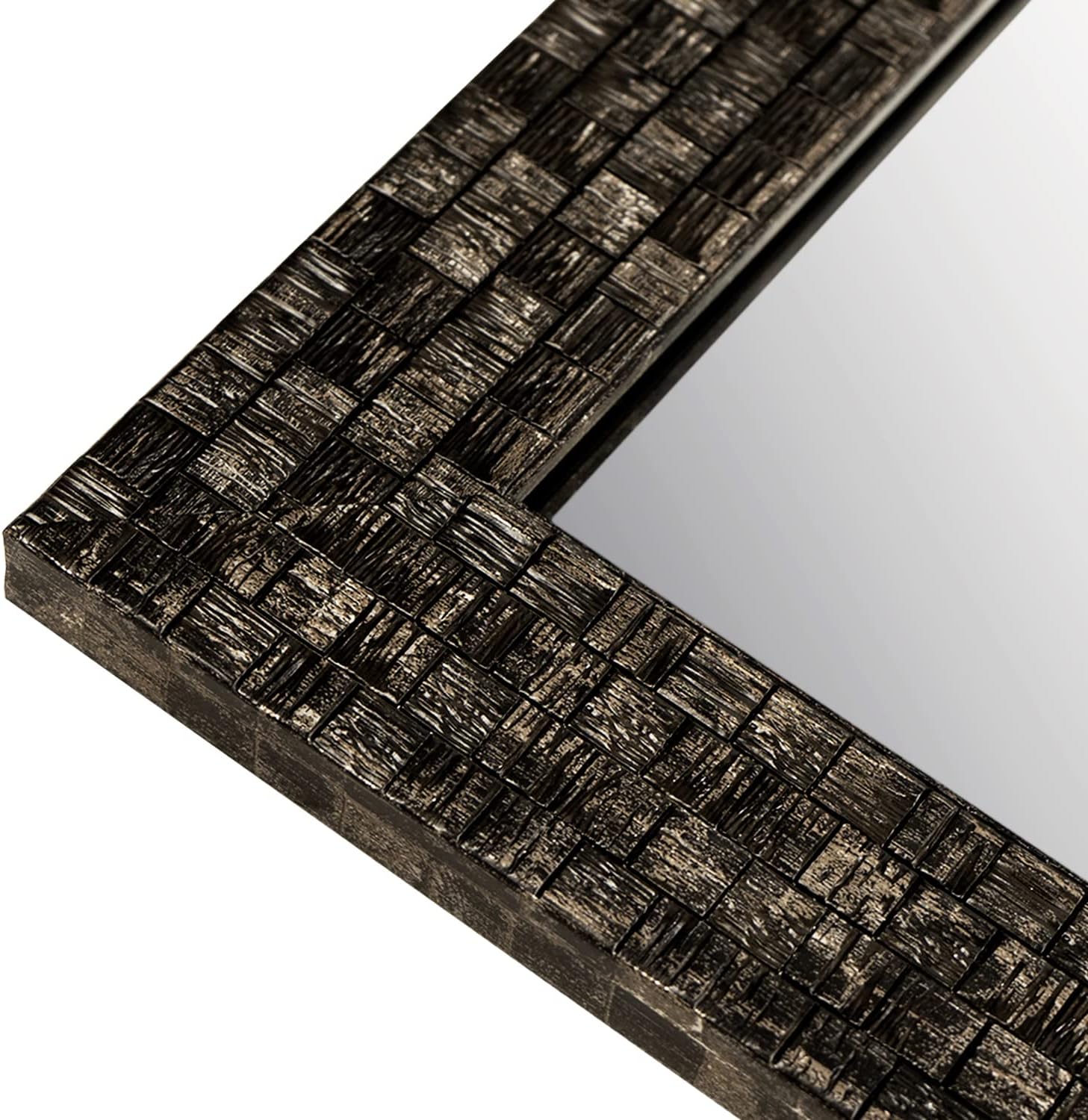 View of Black Mosaic Textured Mirror for Wall (40''x24'') – hansalice